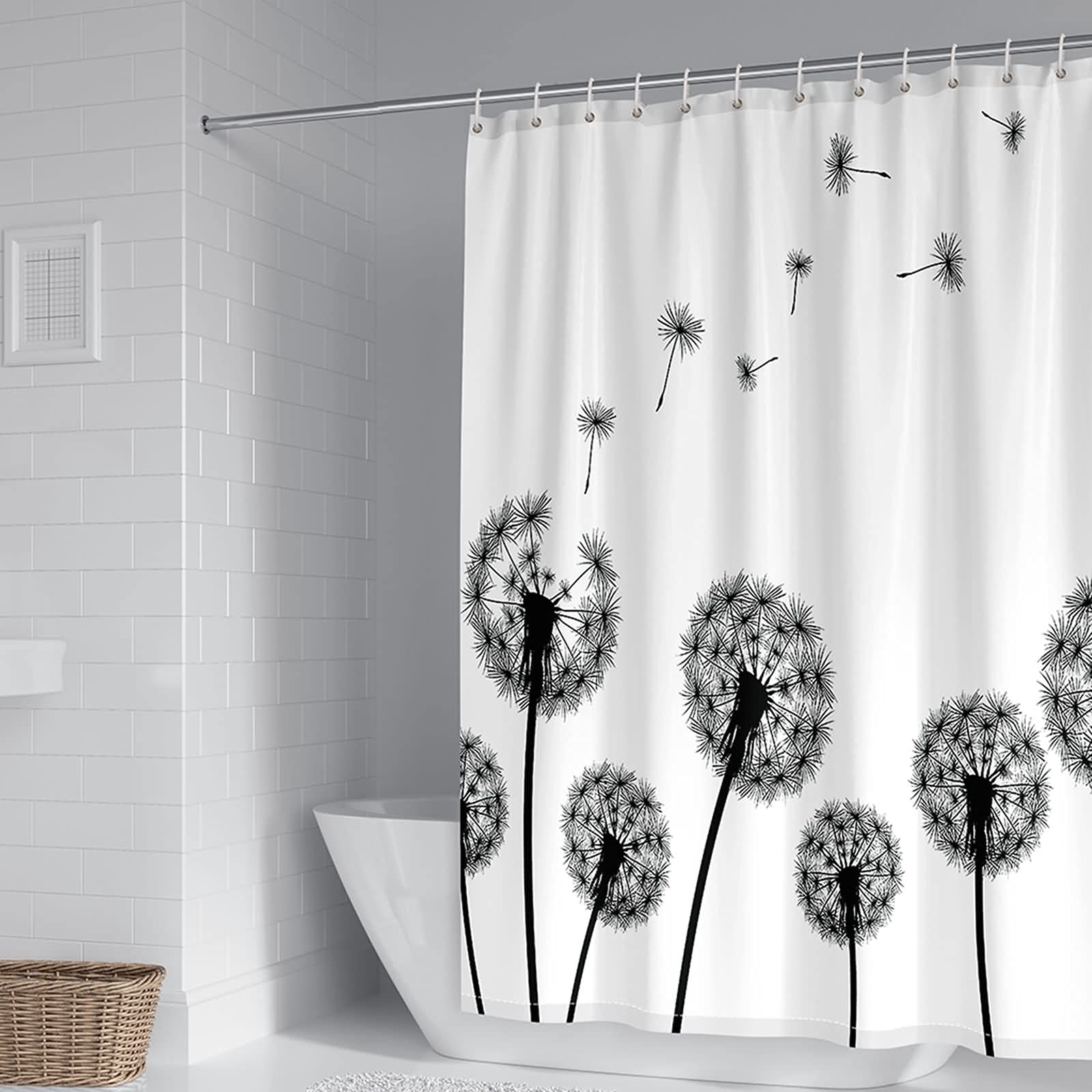 Rideau de douche pissenlits 180x200 noir et blanc en polyester