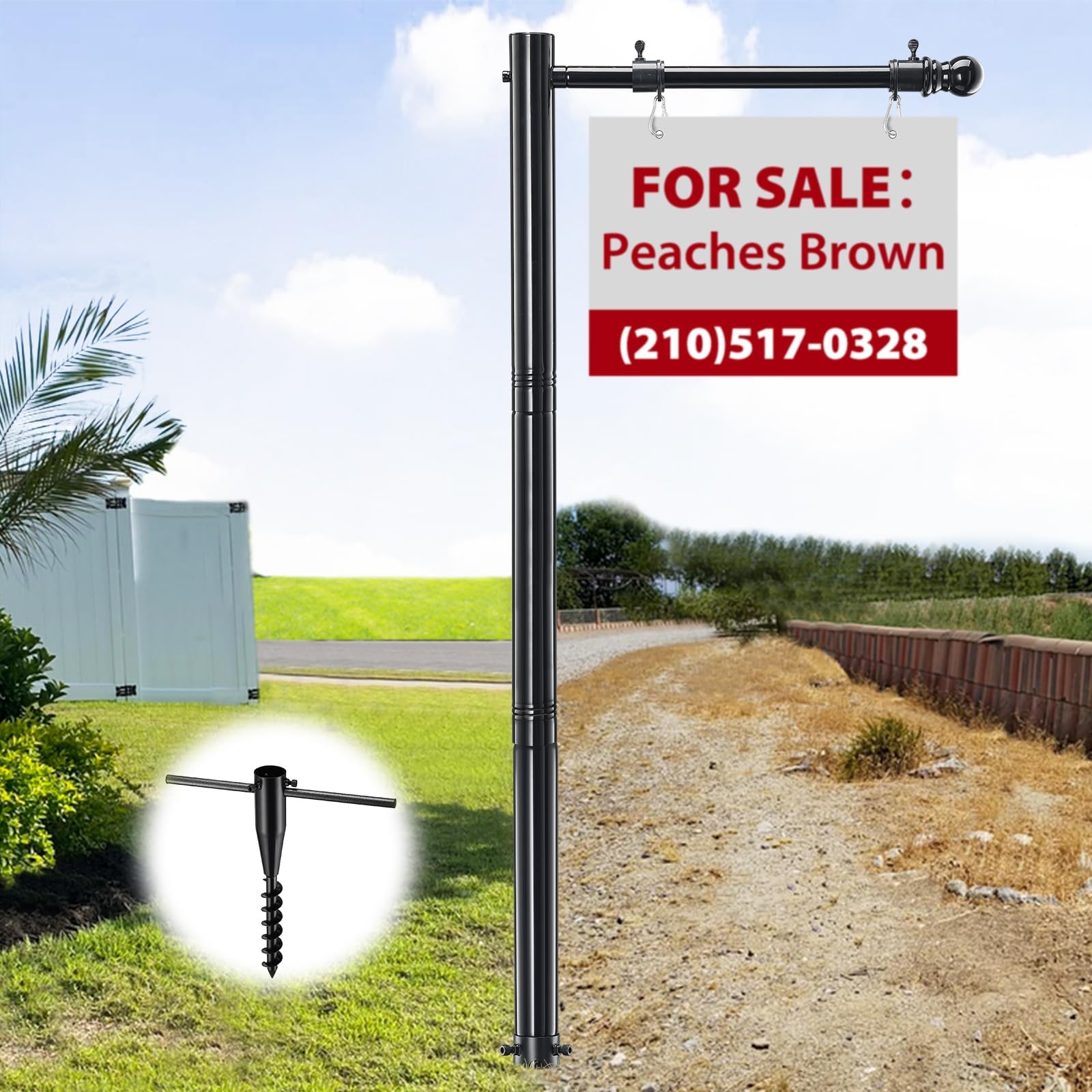 Poteaux de signalisation en métal de 210 cm de haut pour accrocher des panneaux de vente à la ferme 60 cm, support pour panneau commercial hors de la cour, pas de signe