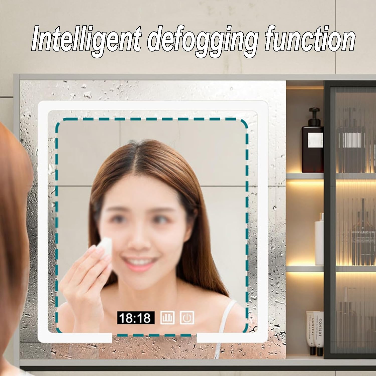 LED Smart Wall Mounted Mirror Cabinet Bathroom Mirror Cabinet Bathroom Mirror Cabinet Multifunctional Two Door Mirror Cabinet Kitchen Hanging Cabinet Space Saving(Yellow,60cm)