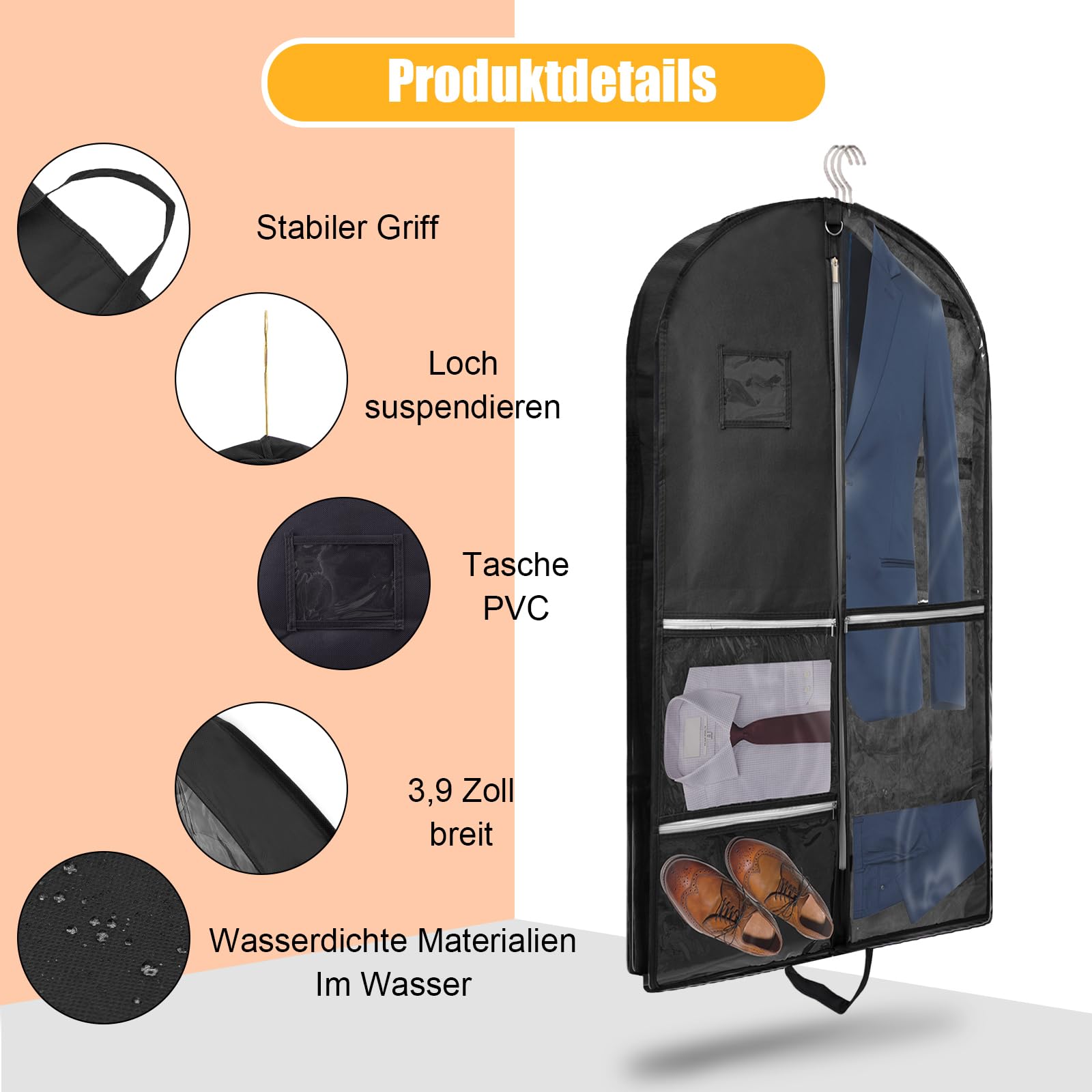 Housse De Rangement Vetement Housse à Vêtements Suspendue 110x60cm - 5 Poches Zippées - Imperméable Et Respirante - Pour Voyages/Costumes Housse Pour Costume