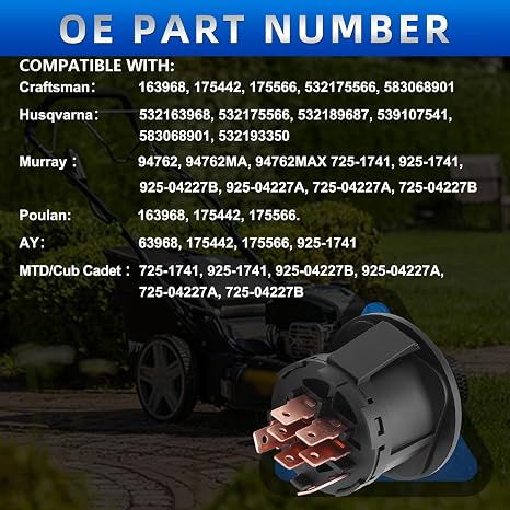 Ignition Switch with Key 7 terminals Compatible with Husqvarna Craftsman Deere John MTD Murray Riding Lawn Mower Replace# 925-1741 175566 175442 GY20074 94762 163968 532175566