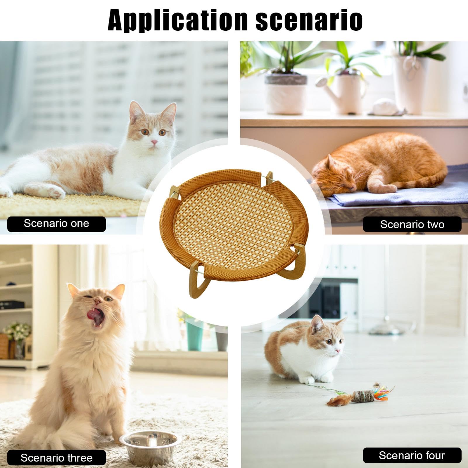 Cama de Ratán Transpirable y Súper Fresca para Gatos y Mascotas - Elevada, Resistente a los Arañazos, con Base de Madera