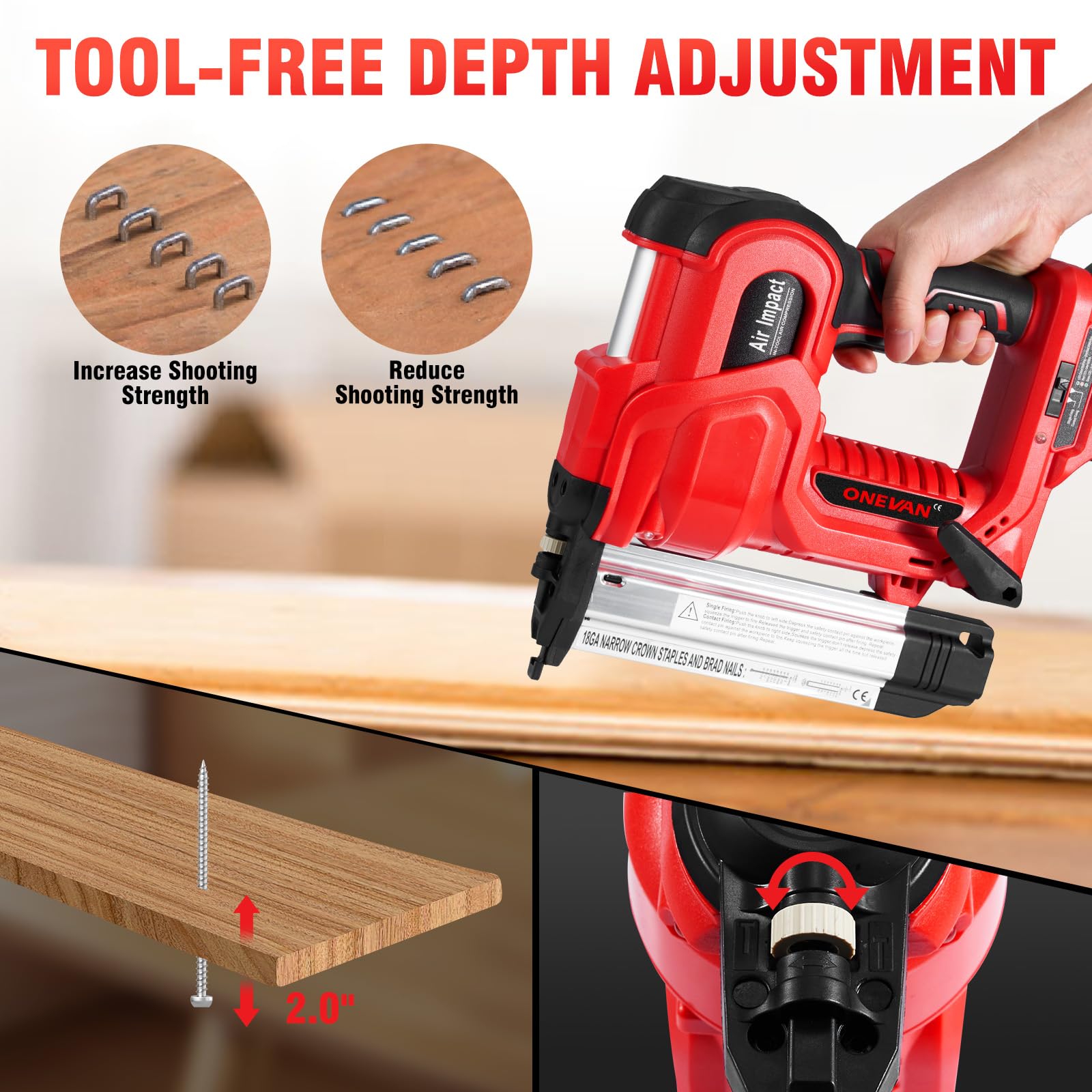 ONEVAN clavadora bateria, 2 en 1 grapadora electrica para makita 18v, luz led, incl. 200 clavos, 200 grapas, clavadora electrica de clavos para tapicería, carpintería y bricolaje(sin batería)