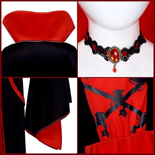 Vista 4 de Royal Vampire Costume for Girls Halloween Gothic Vampiress Role Play Cosplay Dress Up