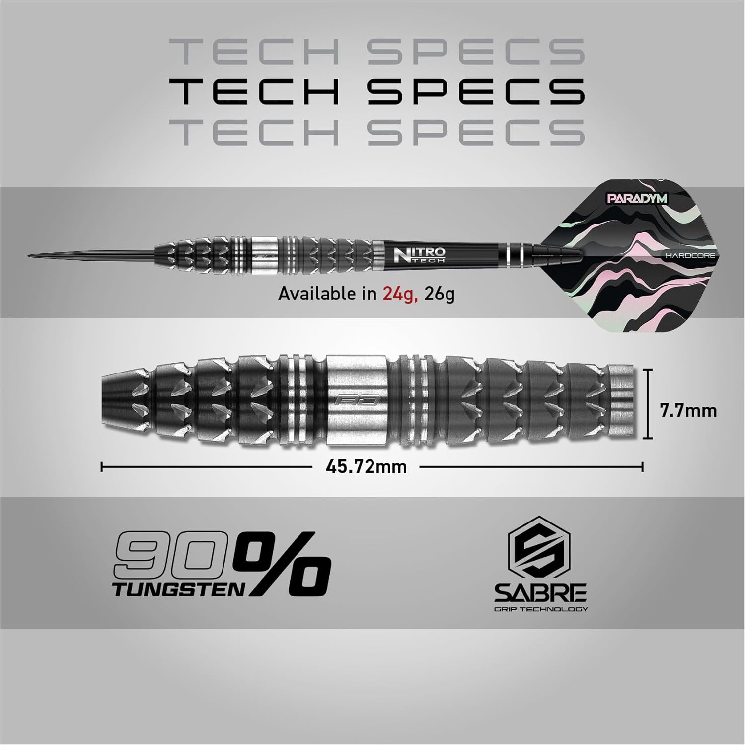 RED DRAGON Darts - Paradym Series - 90% Tungsten Professional Steel tip Darts Set with Dart Flights and Dart Shafts (Stems) - Available in 21g, 23g, 24g, 25g & 26g