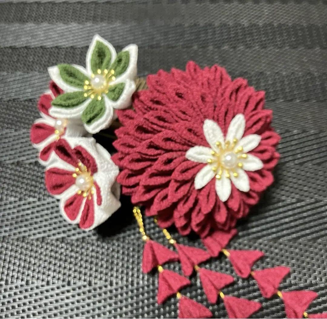 Amazon.co.jp: 23. つまみ細工髪飾り ボルドー、えんじ色系 成人