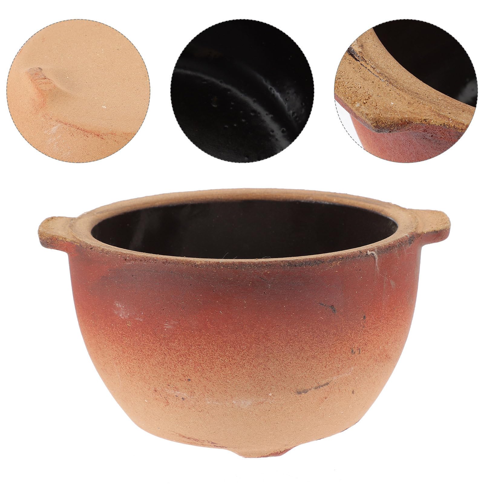 ibasenice Cazuela Resistente al Calor Olla de Barro para Cocinar 700ml Arcilla de Cerámica Doble Asa Fácil de Limpiar para Fideos de Arroz y Bibimbap, Uso Doméstico y Comercial
