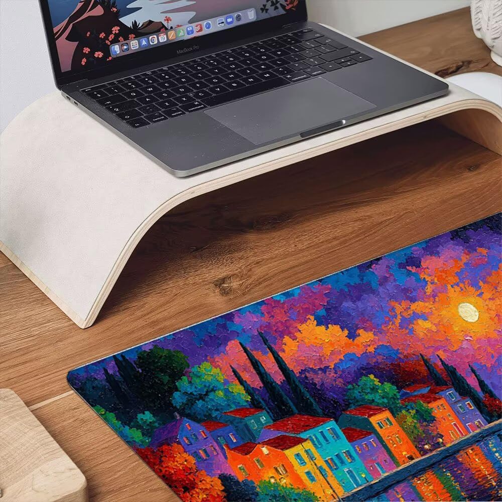 Podkładka pod mysz XXL, widok nocny, 1600 x 800 mm, ponadwymiarowa, antypoślizgowa mata gumowa, podkładki pod mysz dla graczy, szyte krawędzie, poprawia precyzję prędkości, nadaje się do prania, duża