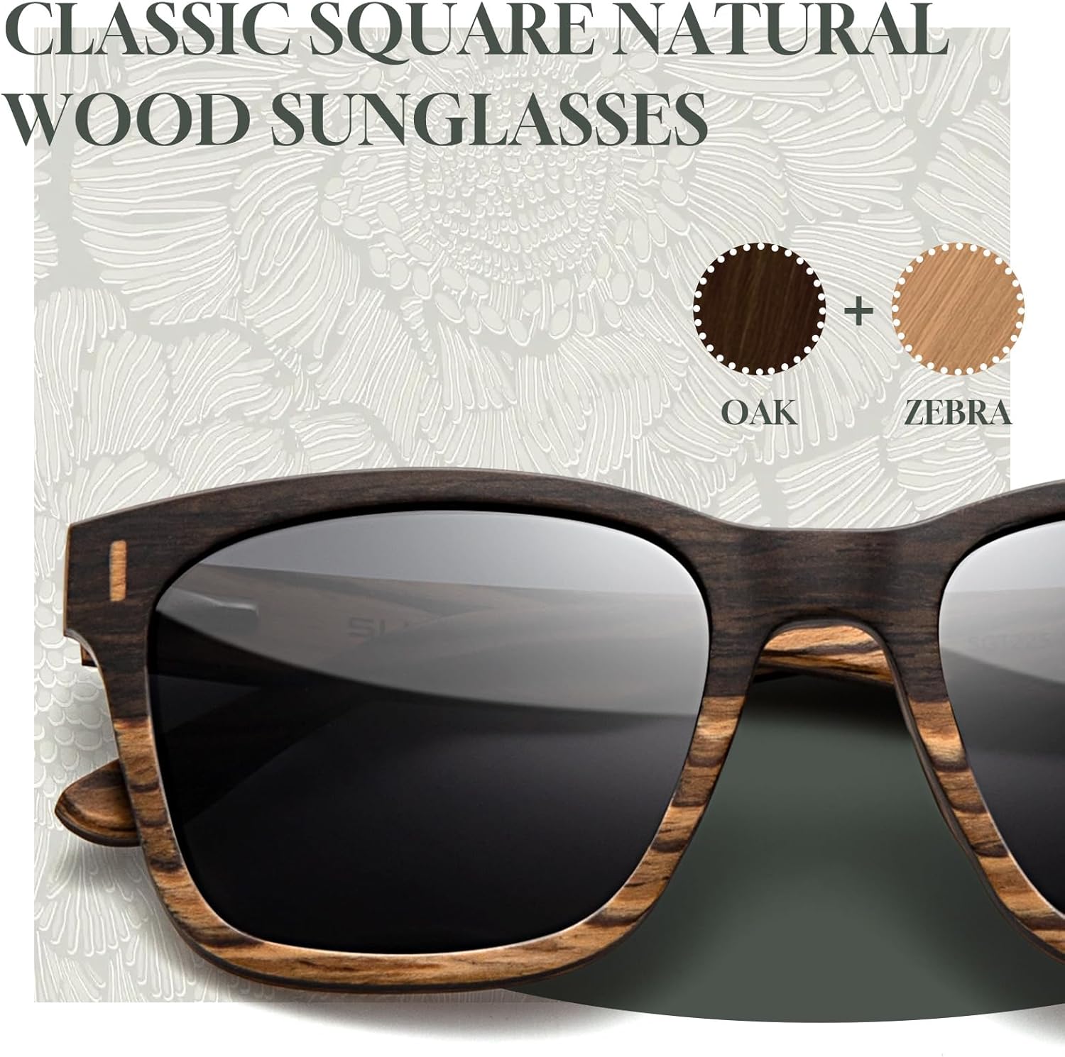 SUNGAIT Oak & Ebony Wood Sunglasses Mixed-color Frame Black Polarized Lens Gifts for Men