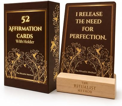 The Ritualist Method Card Deck, 52 Soft Touch Daily Affirmation Cards with an Engraved Wooden Stand in a Giftable Rigid Magnet Closure Box for Calm, Confidence, Mindfullness and Self Care