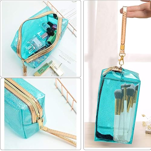 Miniatura 5 de Meetory Paquete de 5 bolsas de cosméticos impermeables, bolsa de maquillaje translúcida portátil con cremallera, bolsa de aseo de viaje para