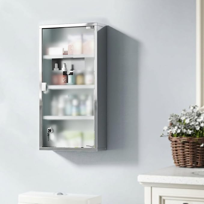 Gabinete de Medicamentos HOMCOM Montado en Pared 12" x 24" miniatura 8