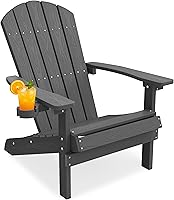 Vista 43 de YEFU Silla Adirondack Resistente a la Intemperie: Sillas Adirondack de Plástico - Sillas de Patio con Portavasos y Textura de Madera - Silla