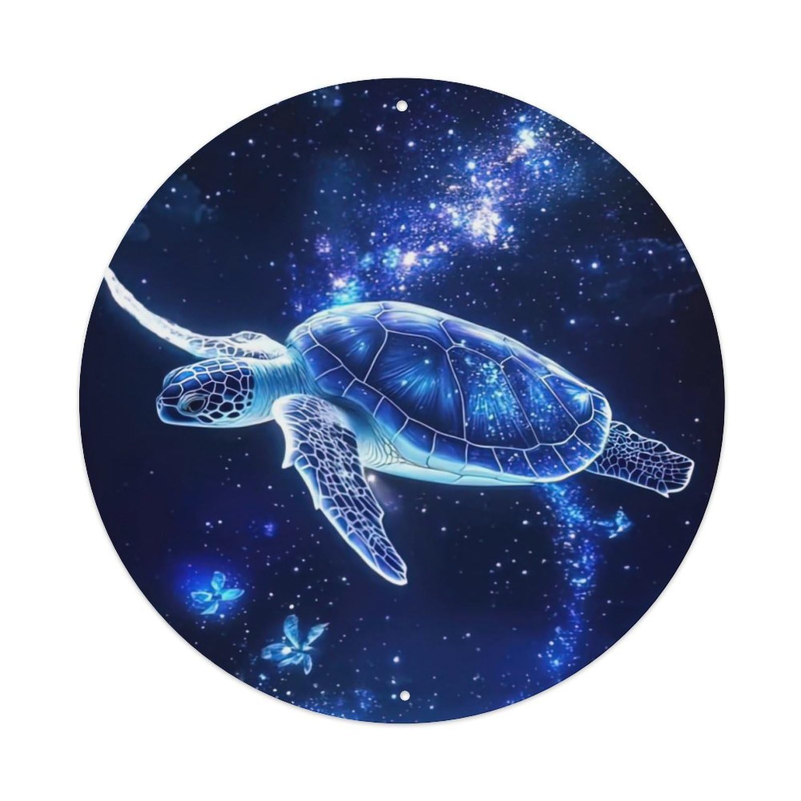 Marine Animals Glowing Sea Turtle in Cosmic Ocean Galaxy Fantasy Vintage Metal Tin Sign Plaque Wall Decor for Cafe, Club Bar, Office, Garden Metal Poster 8x8Inch