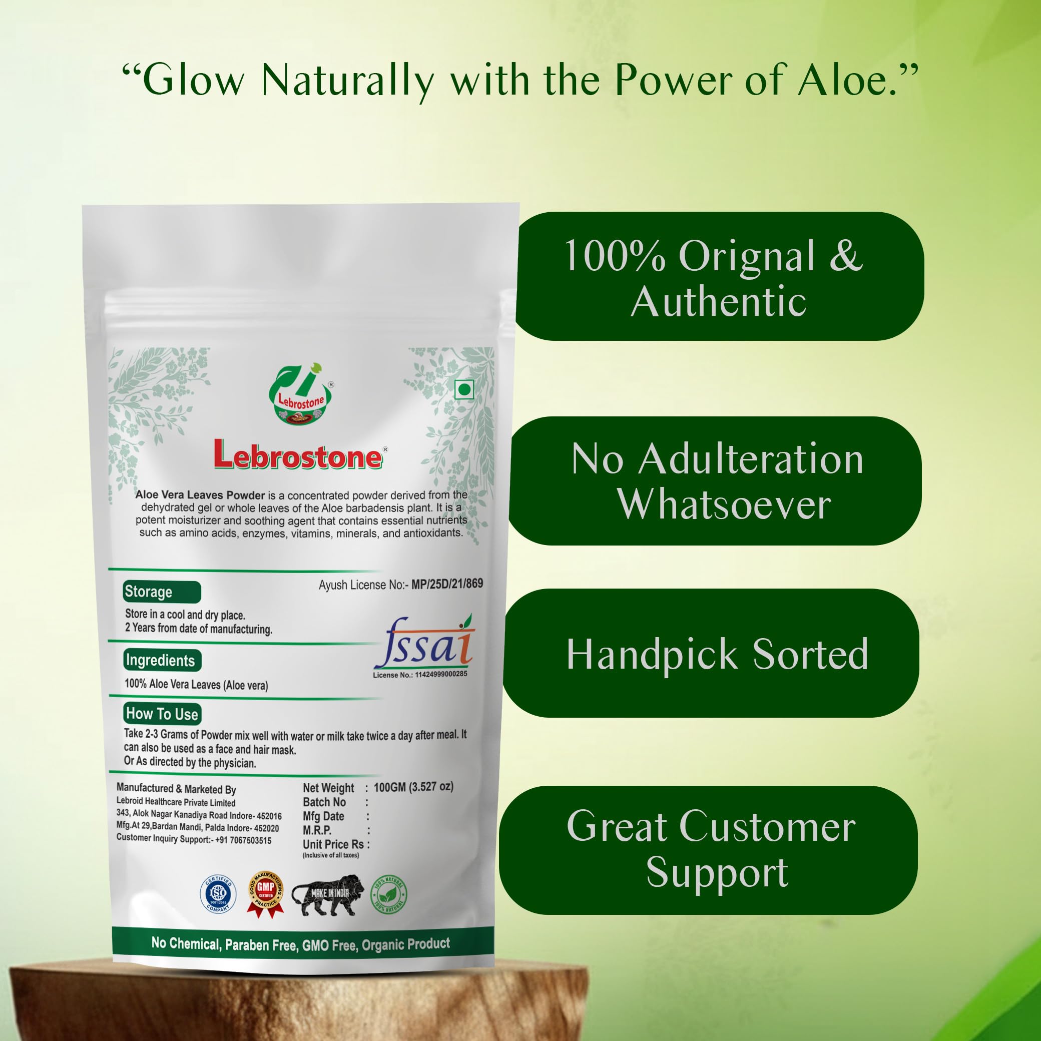 Aloe Vera Leaves Powder | Ayurvedic Skin & Digestive Support | Promotes Hydration, Detox & Radiant Skin|100g — Amazon image 2
