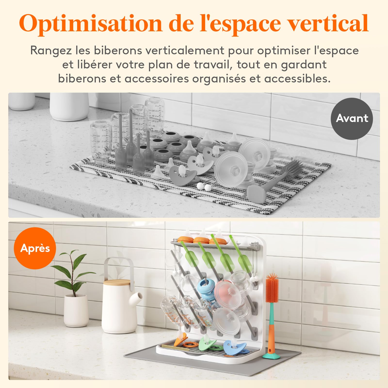 Lifewit Grand éGouttoir à Biberons avec Tapis de Drainage, éGouttoir Vertical à 15 Crochets avec BoîTe à TéTines Amovible, Adapté Aux Pailles sous Pression et Aux Accessoires de Tire-Lait