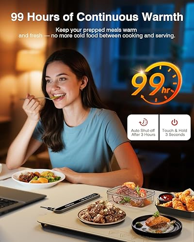Miniatura 2 de Tapete Calentador para Alimentos, iTRUSOU Bandeja Calentadora Eléctrica Calor Continuo 99H, 7 Configuraciones de Temperatura, Calentamiento Color
