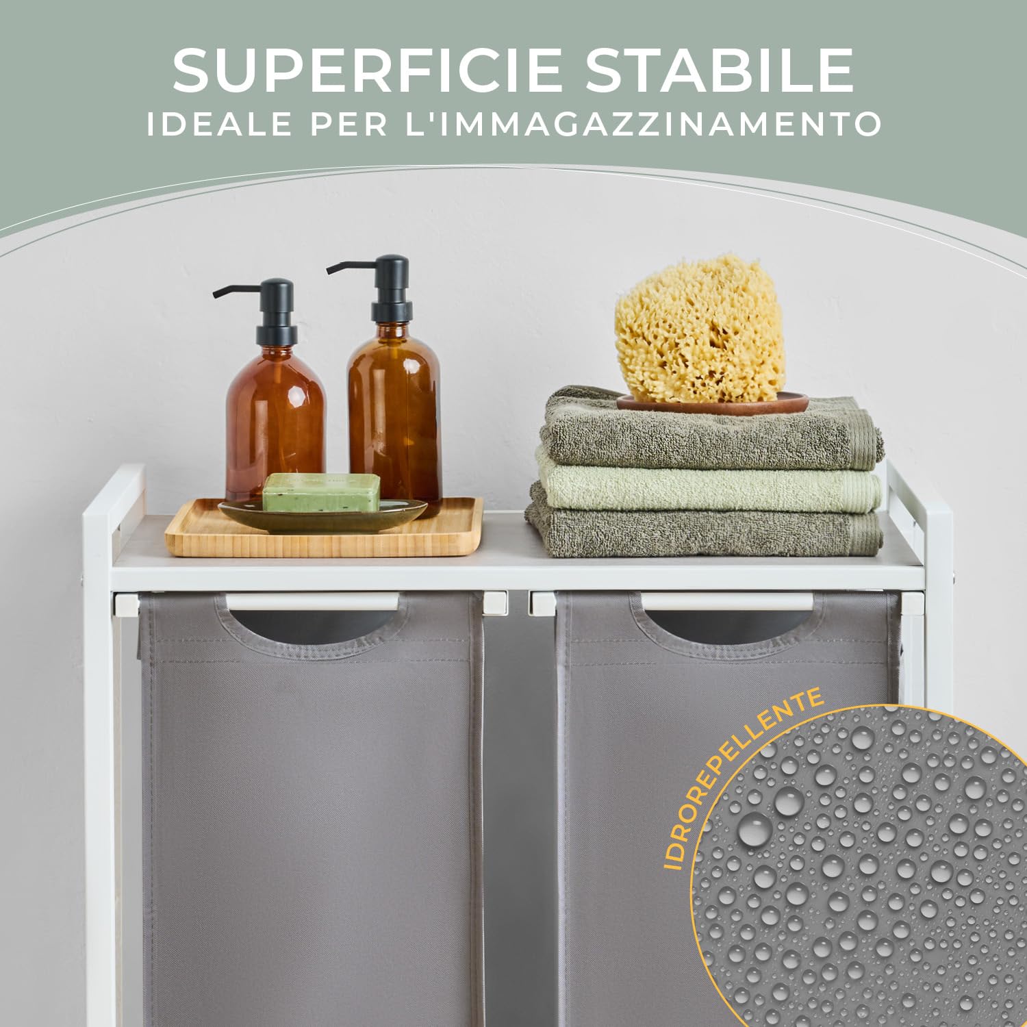 Blumtal cesto biancheria sporca 2 scomparti in nero per organizzare - portabiancheria sporca 2 scomparti estraibili con ripiano superiore in materiale effetto bambù - struttura robusta in metallo nero