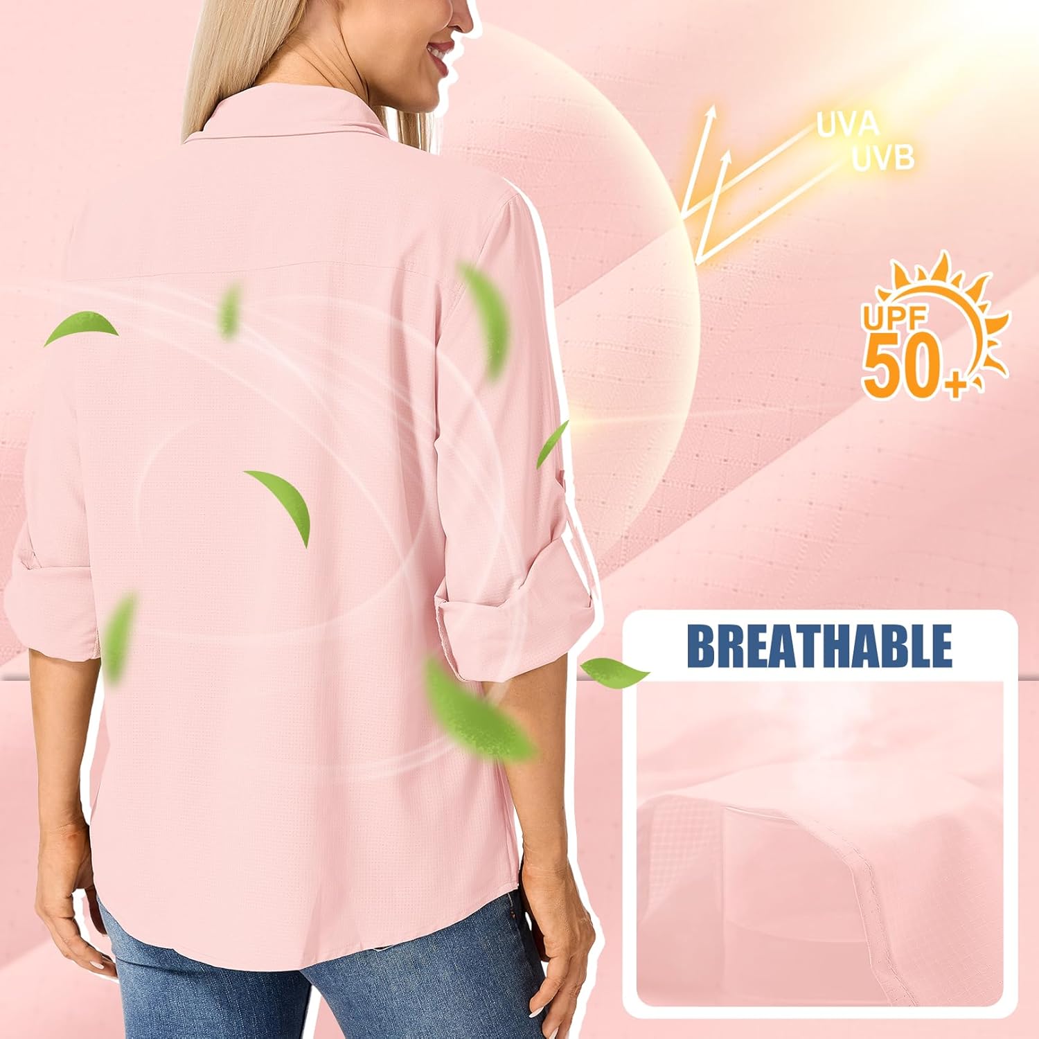Womens Sun Protection Safari Shirts UPF 50+ UV Long Sleeve Outdoor Cool Quick Dry Fishing Hiking Shirts