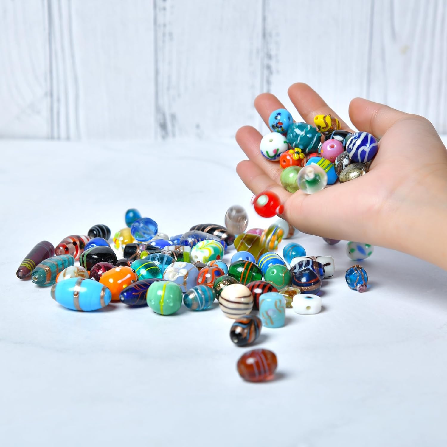 1/2 LB Bag of Assorted Glass Beads for Jewelry Making, Lampwork Murano Bead Mix for Bracelets and Necklaces, Crafting Beads Supplies Kit, Large & Small Beads - Image 3