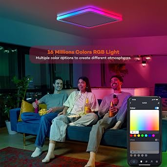 Annaror Smart LED Ceiling Light WiFi, 13in RGB Flush Mount Lighting Fixture with Remote, Compatible with Alexa Google Home, Low Profile Ceiling Light for Bedroom, Kitchen, Square White