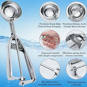 Stainless Steel Ice Cream Scoop with Trigger, 6.3cm Large Cookie Scoop for Ice Cream, Cookie Dough, Melon Baller, Potato Scoop for Meatballs, Mashed Potatoes, and Muffins - 304 Stainless Steel