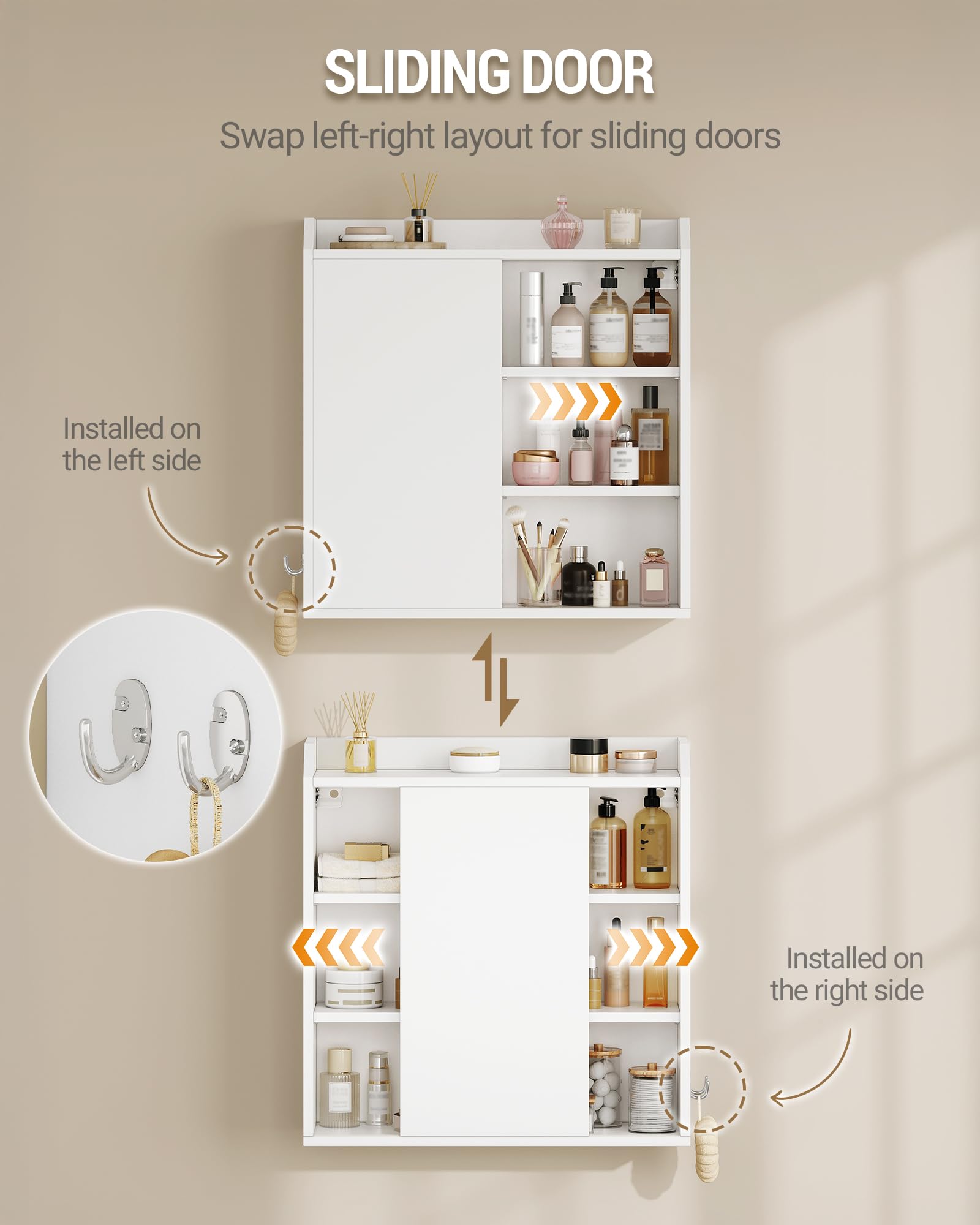 Hzuaneri Mobiletto Bagno Sospeso, Mobile Bagno Sospeso con Ripiani Regolabili, Dotato di Ante Scorrevoli e Scomparti Aperti, Adatto per Bagno, Cucina e Lavanderi, 20 x 60 x 60 cm, Bianco BC30203X