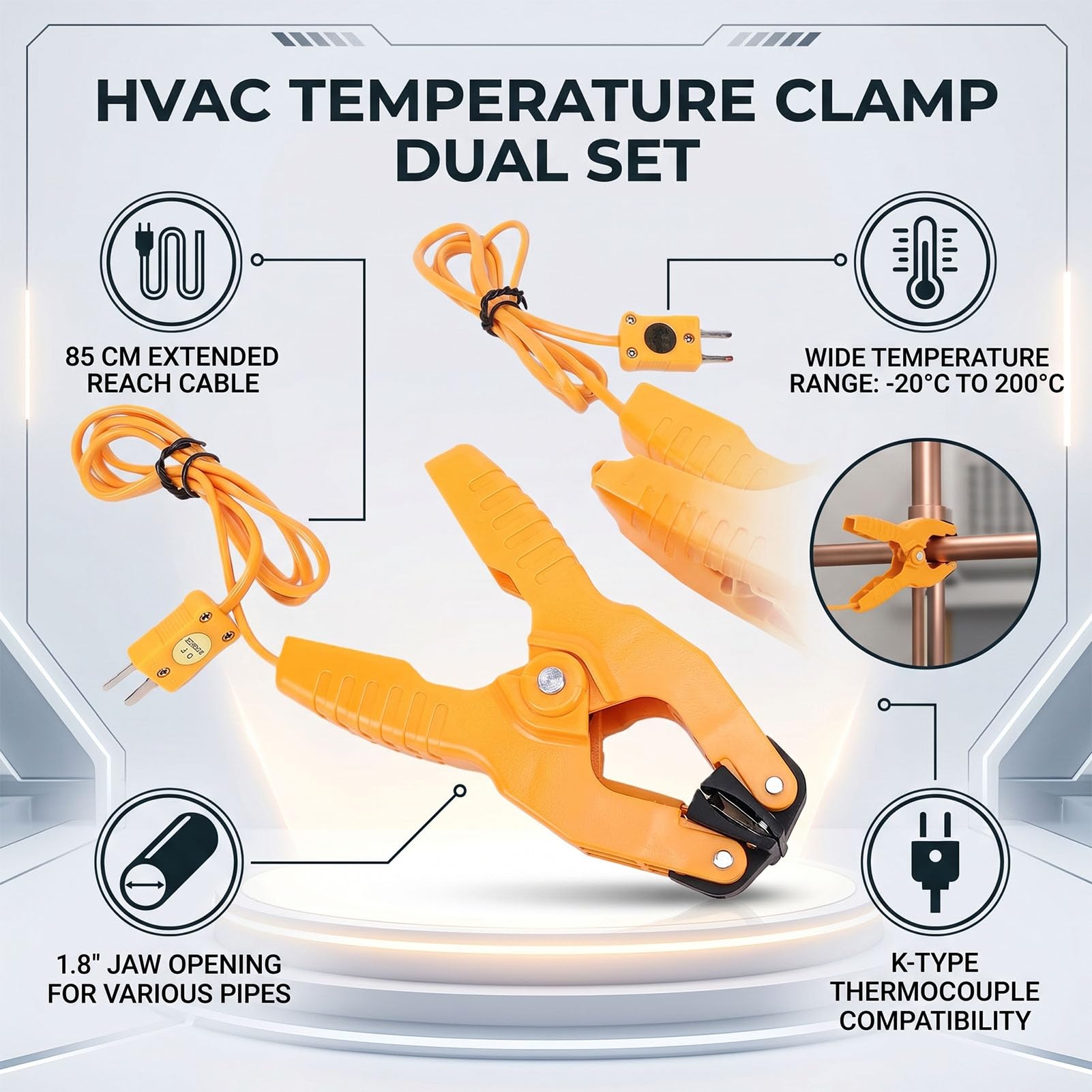 2 szt. Zaciski temperaturowe HVAC Typ K Termometr Zacisk rurowy Sonda termopary -20 ℃ do 200 ℃ -4 ℉ do 392 ℉