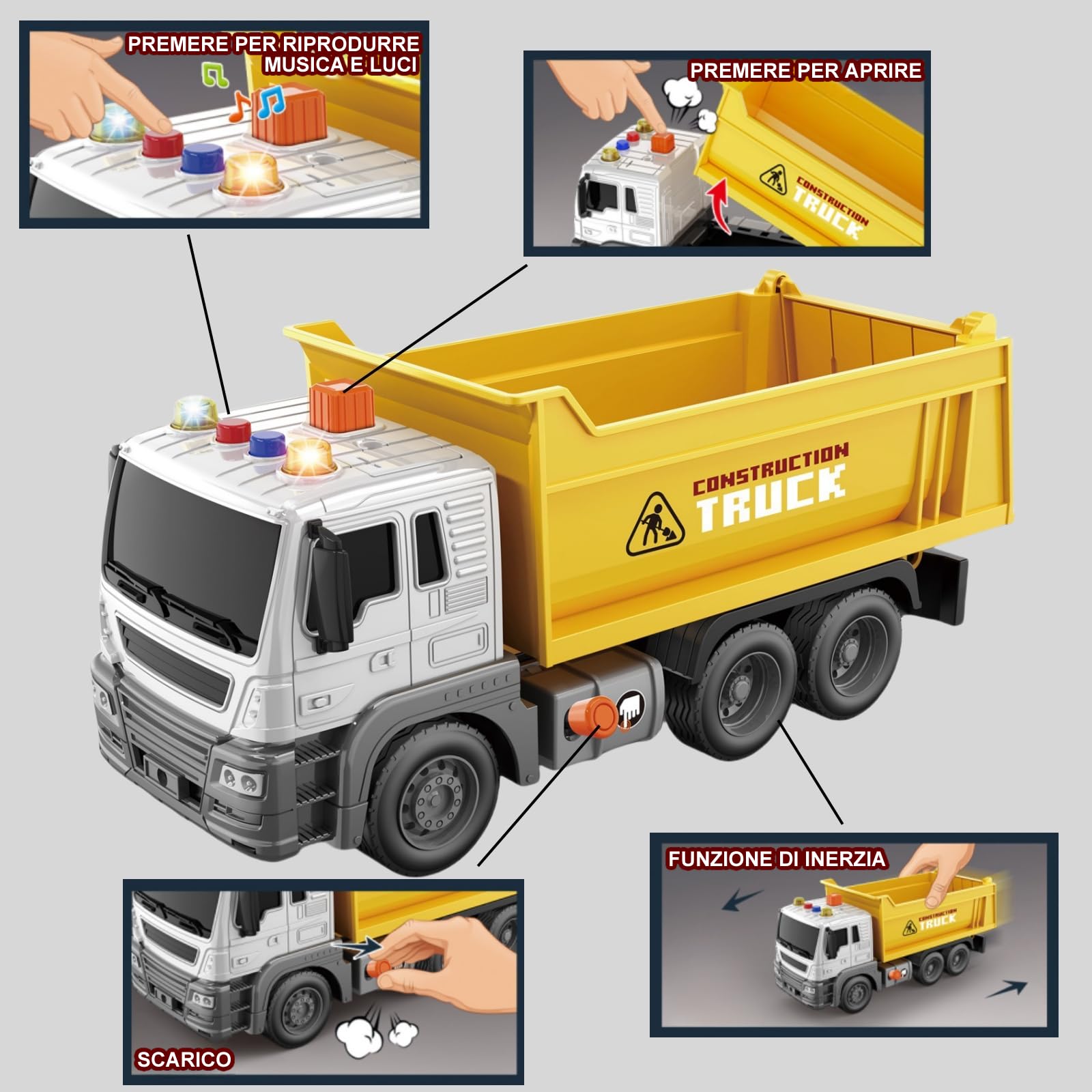 Scala 1:16 Autoribaltabile,Grande camion Giocattolo,Camion Dumper,Dumper Ribaltabile,Cassone Ribaltabile,Dump Truck con Luci e Suoni Funzione Camion Giocattolo Regalo per Bambini 3 4Anni