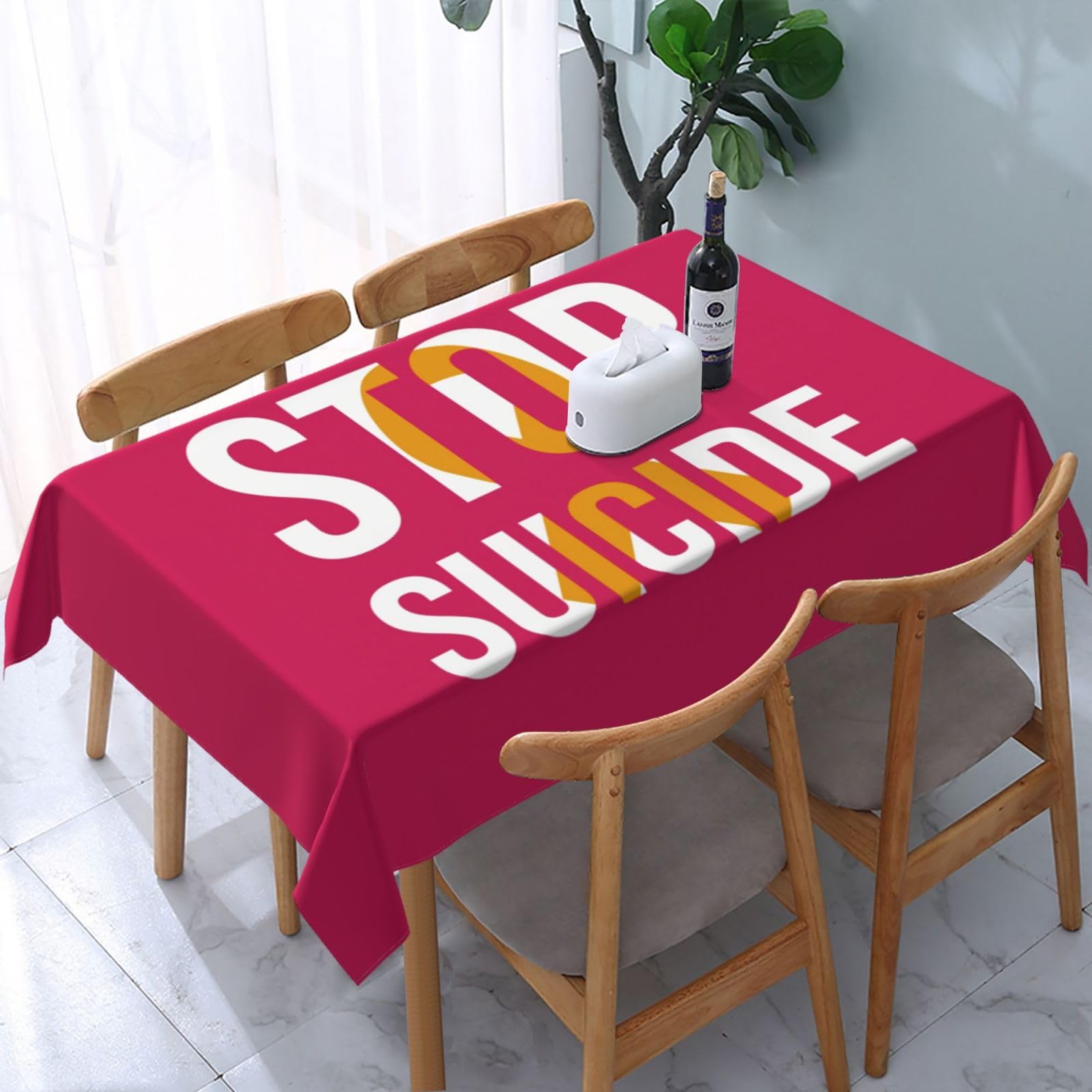 JunHeArt Suicide Prevention Month Tablecloth Rectangle Table Cover Washable Table Cloths Decor For Kitchen 54" X 72"