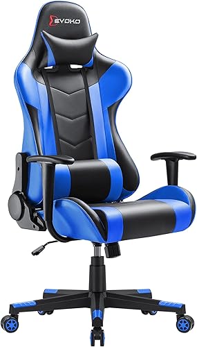 Devoko Silla ergonómica para videojuegos, estilo carreras, altura ajustable, respaldo alto, silla de computadora con reposacabezas y soporte lumbar,