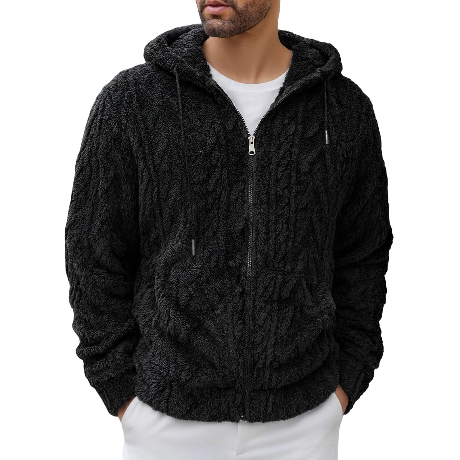 Sudadera Sin Mangas Hombre Chaqueta De Forro para Hombre, Manga Larga, Cremallera, con Capucha, Estilo Casual Y Cálido Invierno. Top Yoga (Black, S) Ropa Anti Calor Verano Trabajo