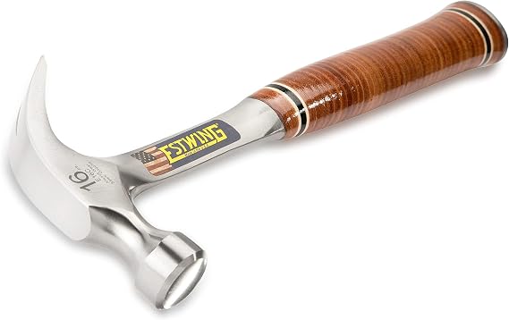 Estwing E16C Curved Claw Hammer - Leather Grip 450g (16oz), Silver