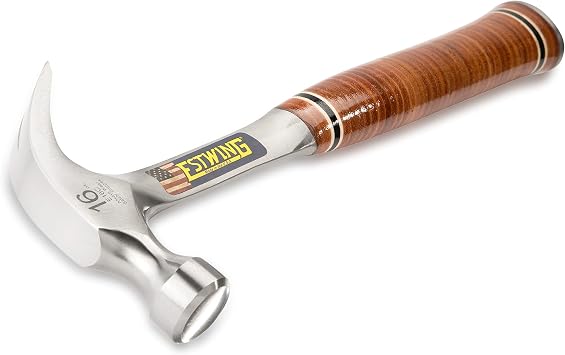Estwing E16C Curved Claw Hammer - Leather Grip 450g (16oz), Silver