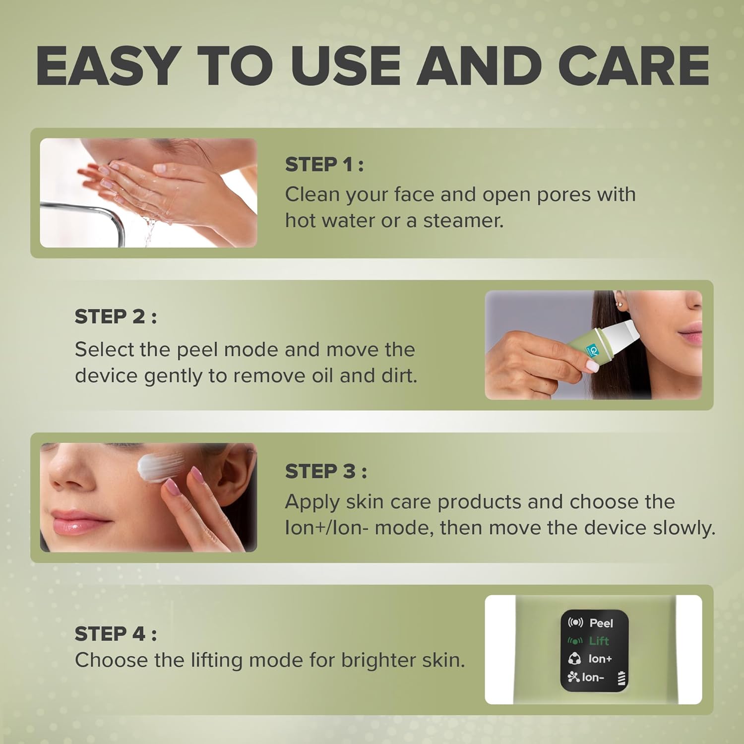 Q DEVICES Ultrasonic Facial Skin Scrubber, 4 Modes, Blackhead Remover, Facial Pores Cleaner, Stainless Steel Spatula, Extractor Tip, Silicone Covers, Rechargeable Q DEVICES Ultrasonic Facial Skin Scrubber, 4 Modes, Blackhead Remover, Facial Pores Cleaner, Stainless Steel Spatula, Extractor Tip, Silicone Covers, Rechargeable