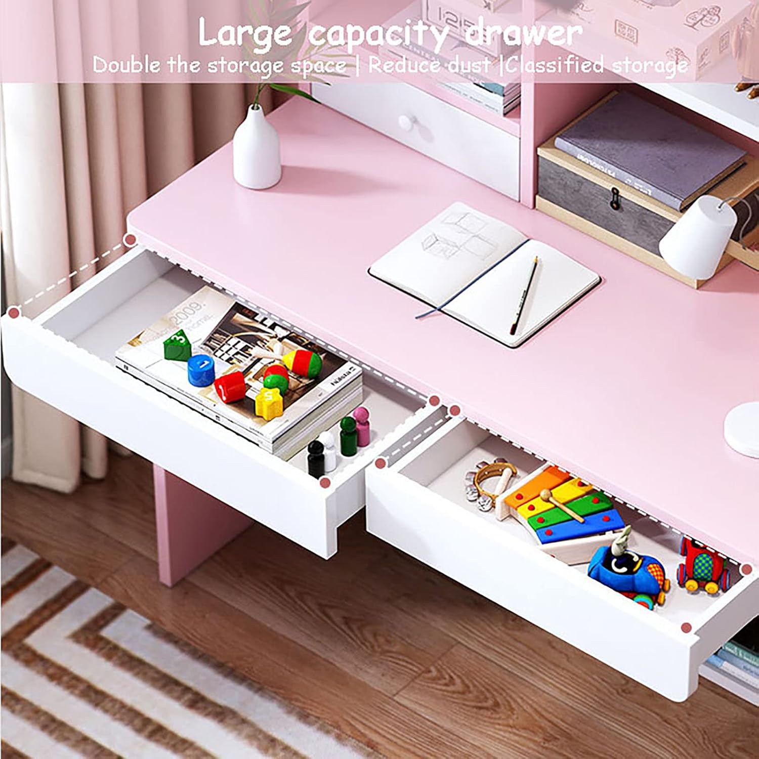 Buy Study Desk with Chair,Wooden School Study Table with Drawers and