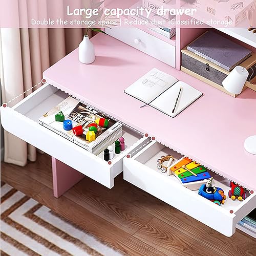 Miniatura 4 de QQXX Adorable juego de escritorio y silla de estudio mesa de estudio escolar de madera con cajones y silla de conejera escritorio de estudio para