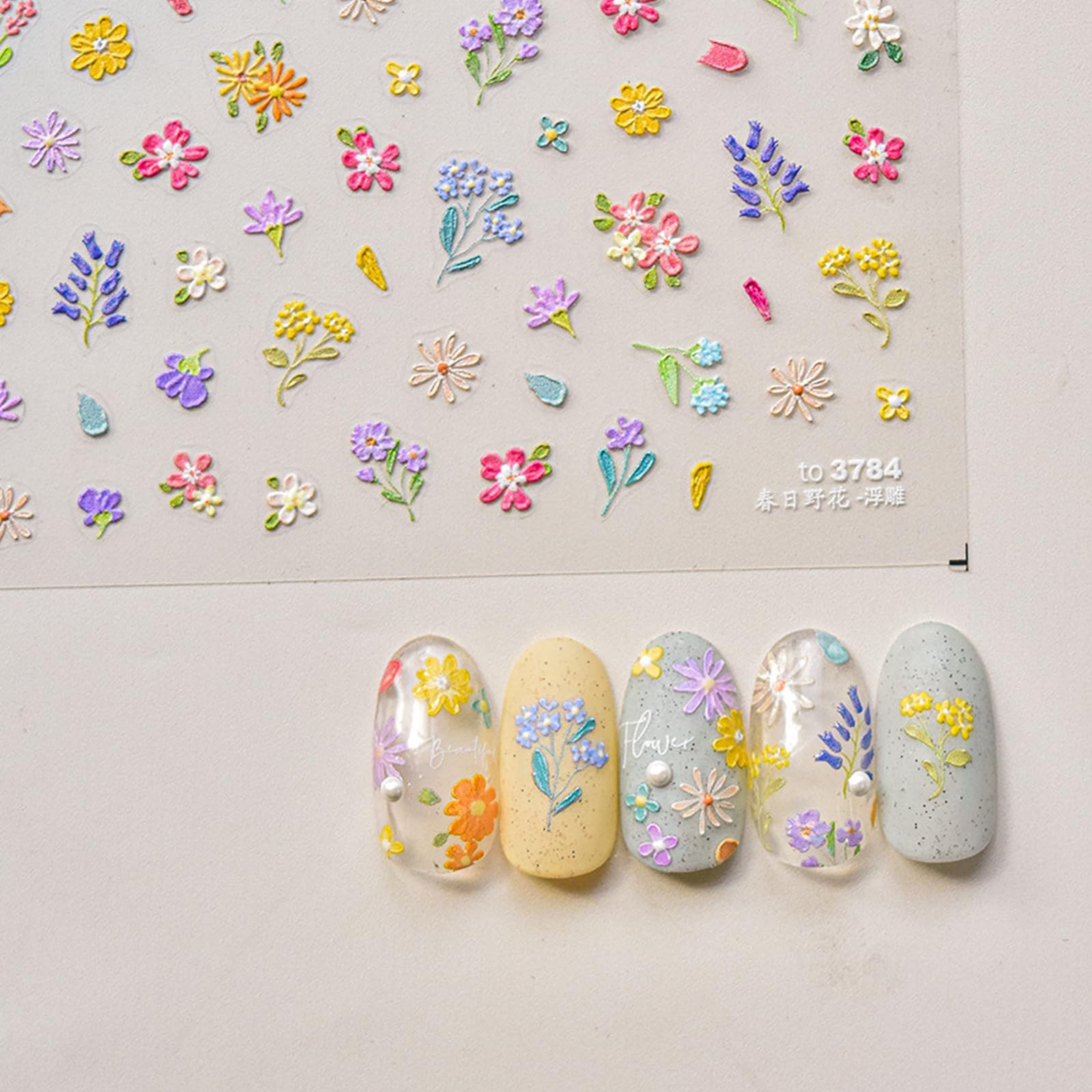 4 Hojas de Pegatinas artísticas para uñas de Flores, Pegatinas Autoadhesivas para uñas Florales, Pegatinas para uñas con Flores de Primavera, Decoraciones artísticas para uñas