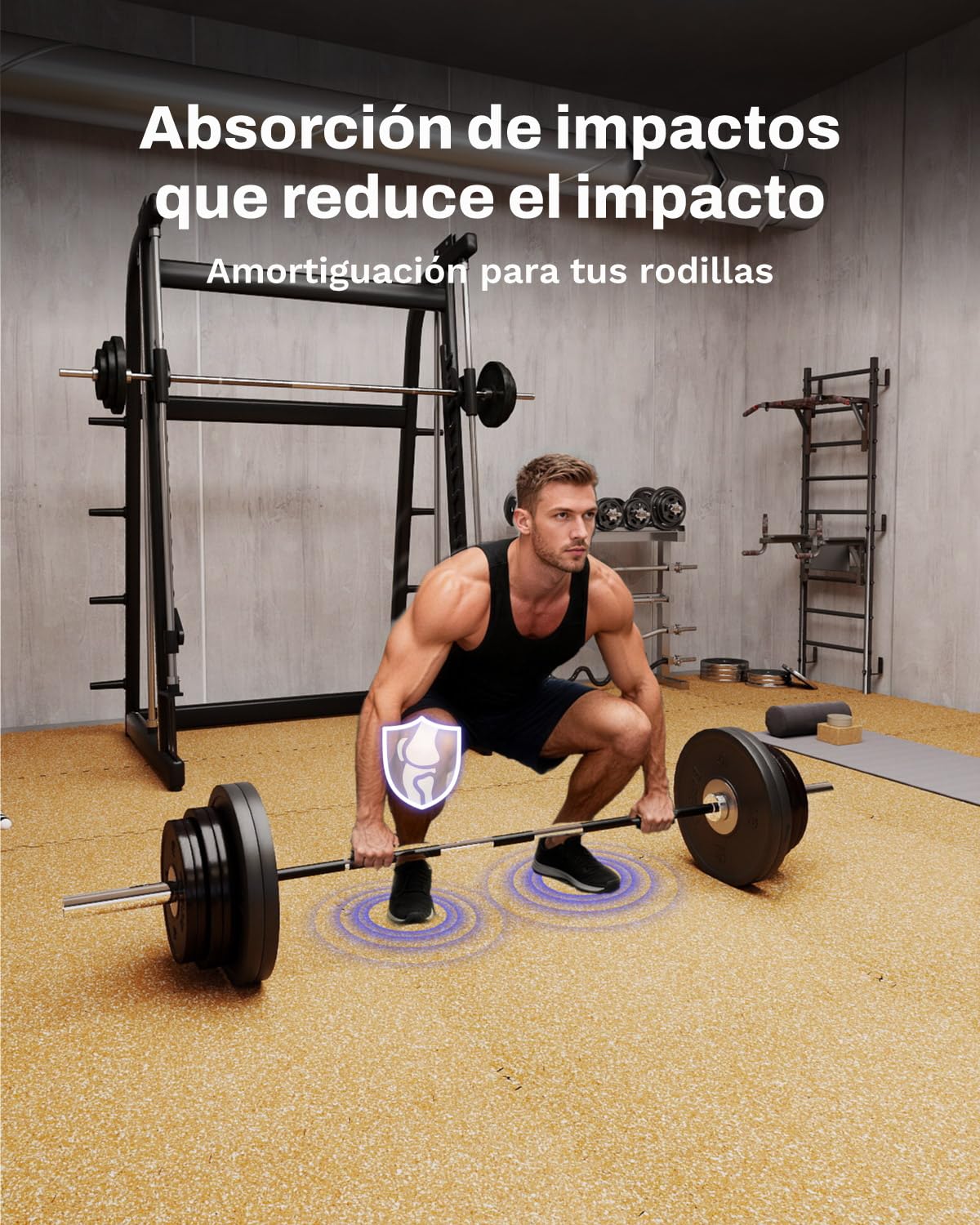 AIRHOP 12 pzs 60x60x1,4cm Suelo Gimnasio Mejorado para Equipo Pesado, Superficie de Goma Robusta, Extra Gruesa y Antideslizante, Puzzle Gym Floor para Gimnasio y Casa, 4,32 m², Madera Vetada