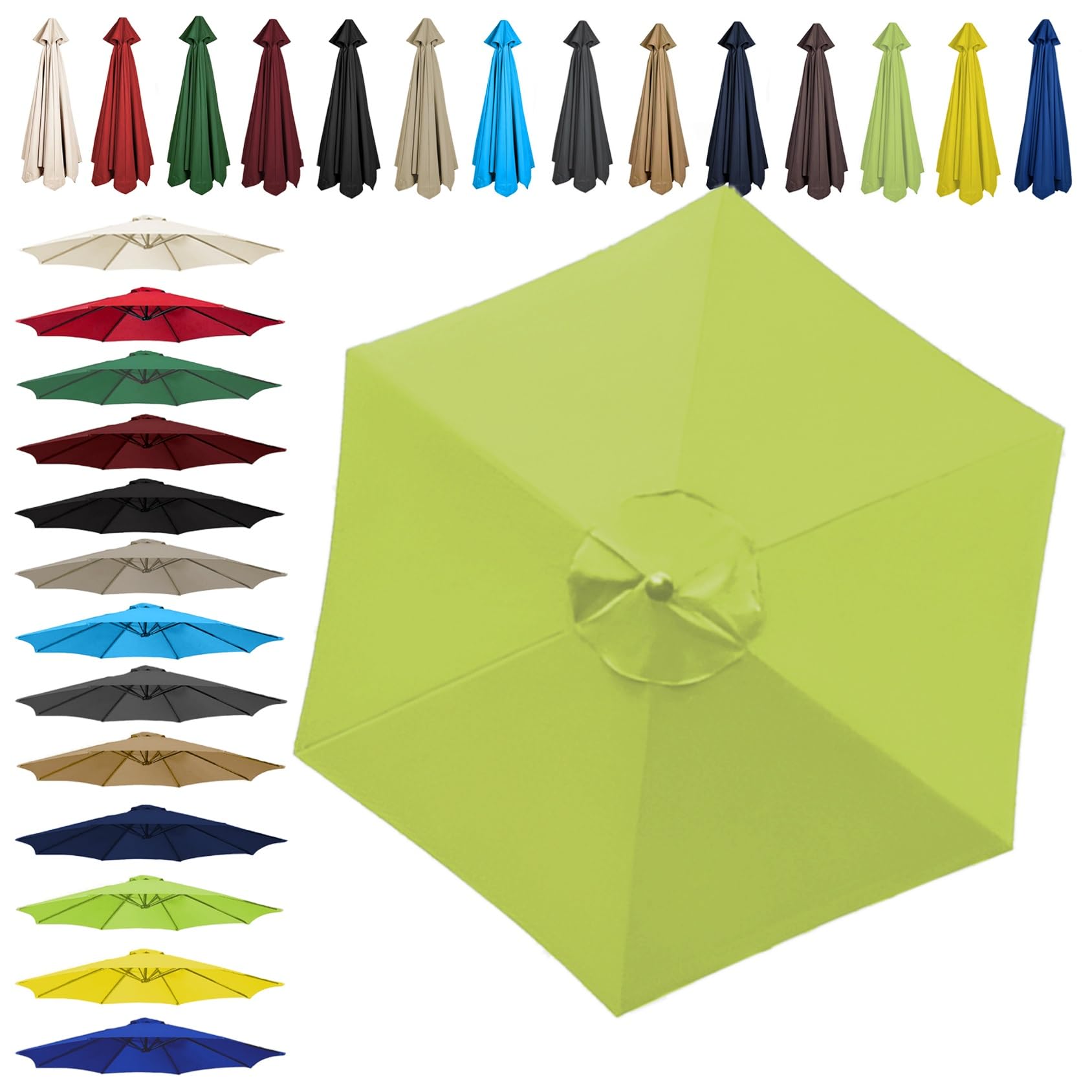 Sun Umbrella Replacement Cloth - 200cm | 2.7m | 300cm (6.5'/8.8'/9.8') - Umbrella Replacement Canopy For 6 Arms/8 Arms, Waterproof UV Protective Polyester Cloth(Color:Grass green,Size:6 ribs-2.7m(8.8f — image 1