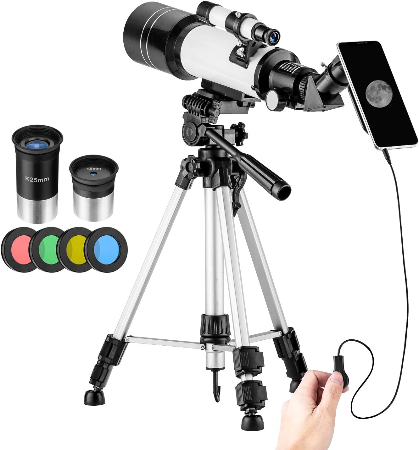 MAXLAPTER Astronomical Telescope for Beginners and for Kids, 70mm Refractor Travel Telescopes with Two Eyepieces, Smartphone Adapter, Tripod, Carry Bag
