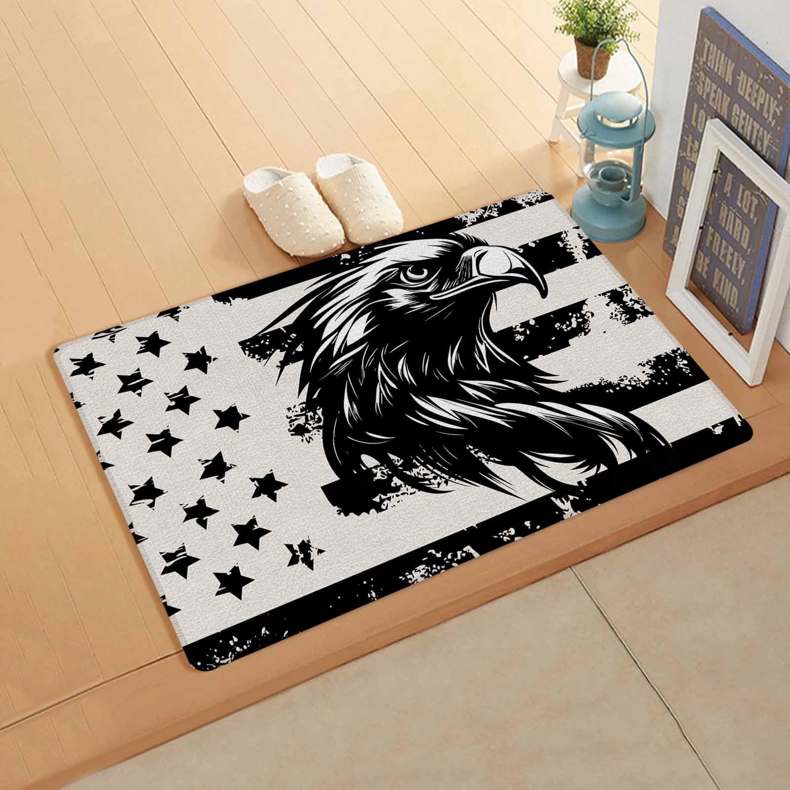 American Flag Antifatigue Kitchen Bath Door Mat Cushioned Runner Rug,Washable Welcome Floor Sink Mat,Waterproof & Non-Slip Standing Doormat for Kitchen,Eagle Stripes Stars Vintage Black 18