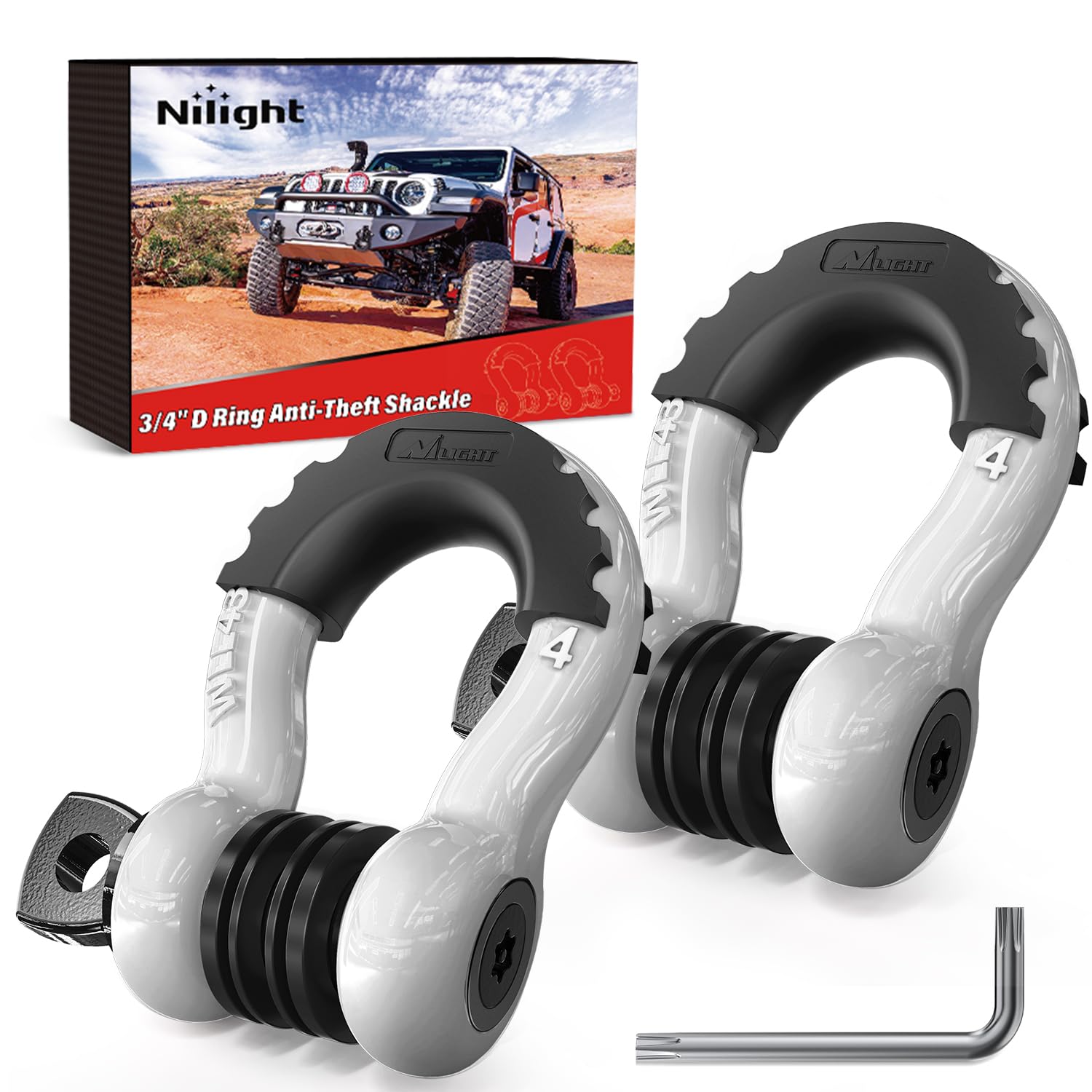 Nilight 2 Pack 3/4" D-Ring Anti-Theft Shackle Tow Hook for Truck SUV UTV