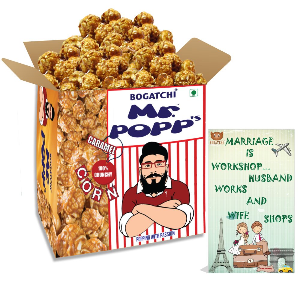 BOGATCHI Mr.POPP's Caramel Popcorn, 100% Crunchy HandCrafted Gourmet Popcorn Snacks | NO Microwave needed | Best Movie / TV Time Snack, Best Anniversary Gift for friends , 250g + FREE Happy Anniversary Greeting Card-image-9