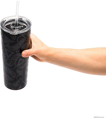 Miniatura 9 de Dragon Glassware x Hot Wheels - Vaso de acero inoxidable aislado al vacío, viene con tapa y dos popotes, cabe en soportes para tazas, para agua, té
