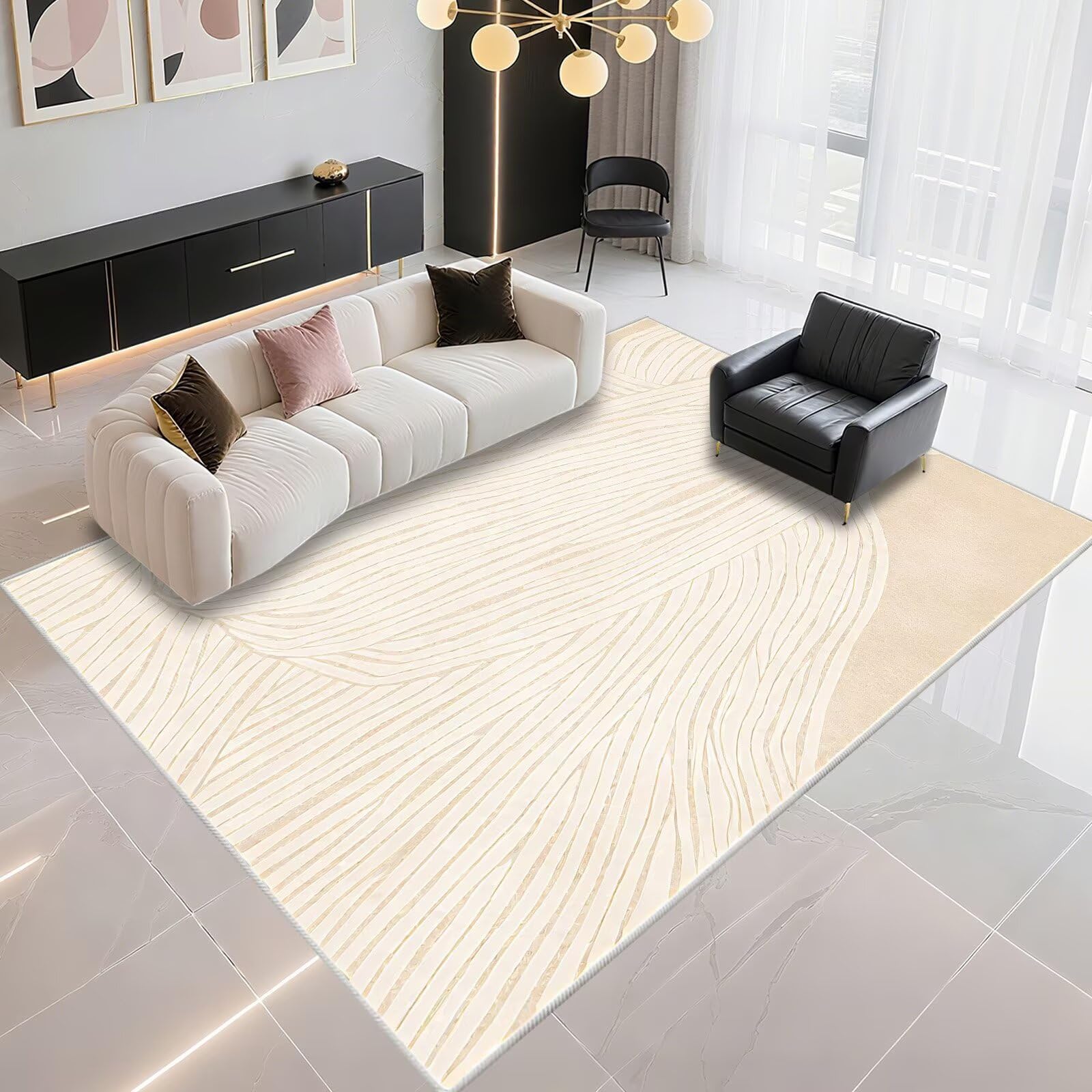 Tapis grand rayures modernes 170x240cm tapis de salon sable
