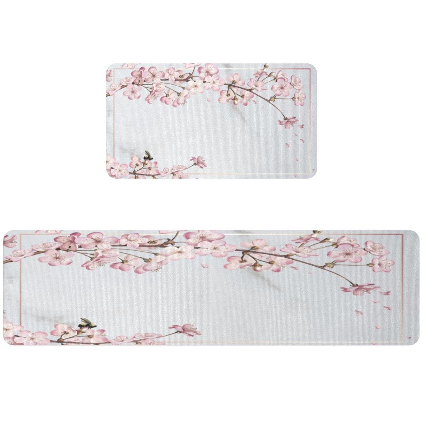Tapete de cocina antideslizante alfombrilla lavable de 2 piezas diseño flor de cerezo hogar