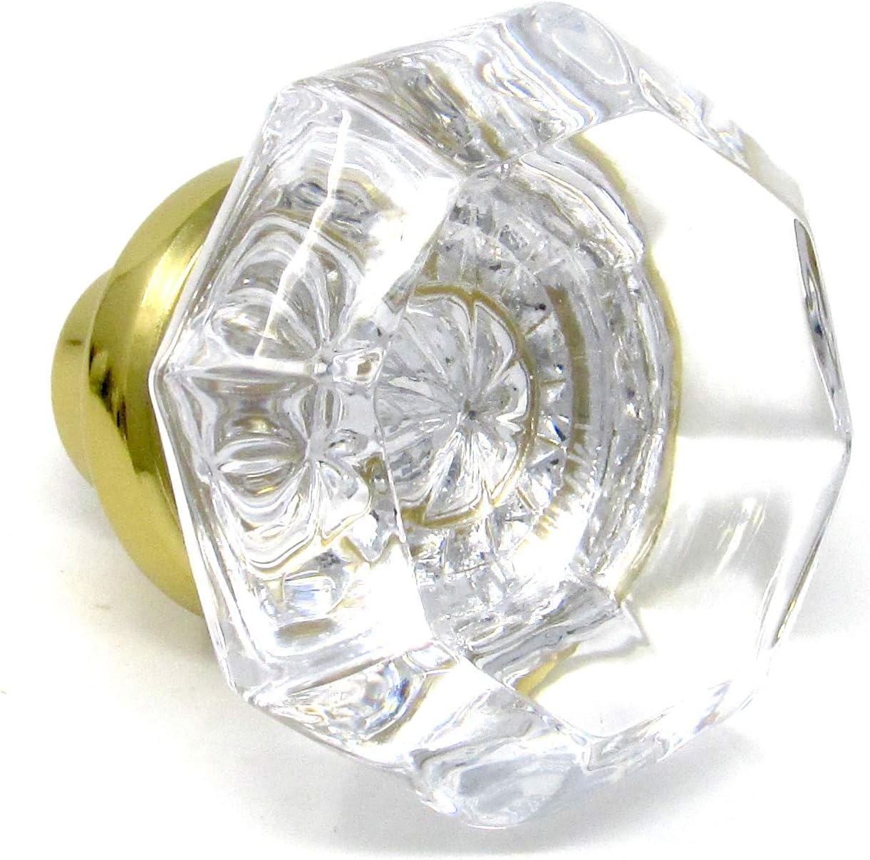 Rousso's Reproductions Beveled Eight Point Glass Door Knobs 0018-PB Crystal Interior Knobs with Spindle