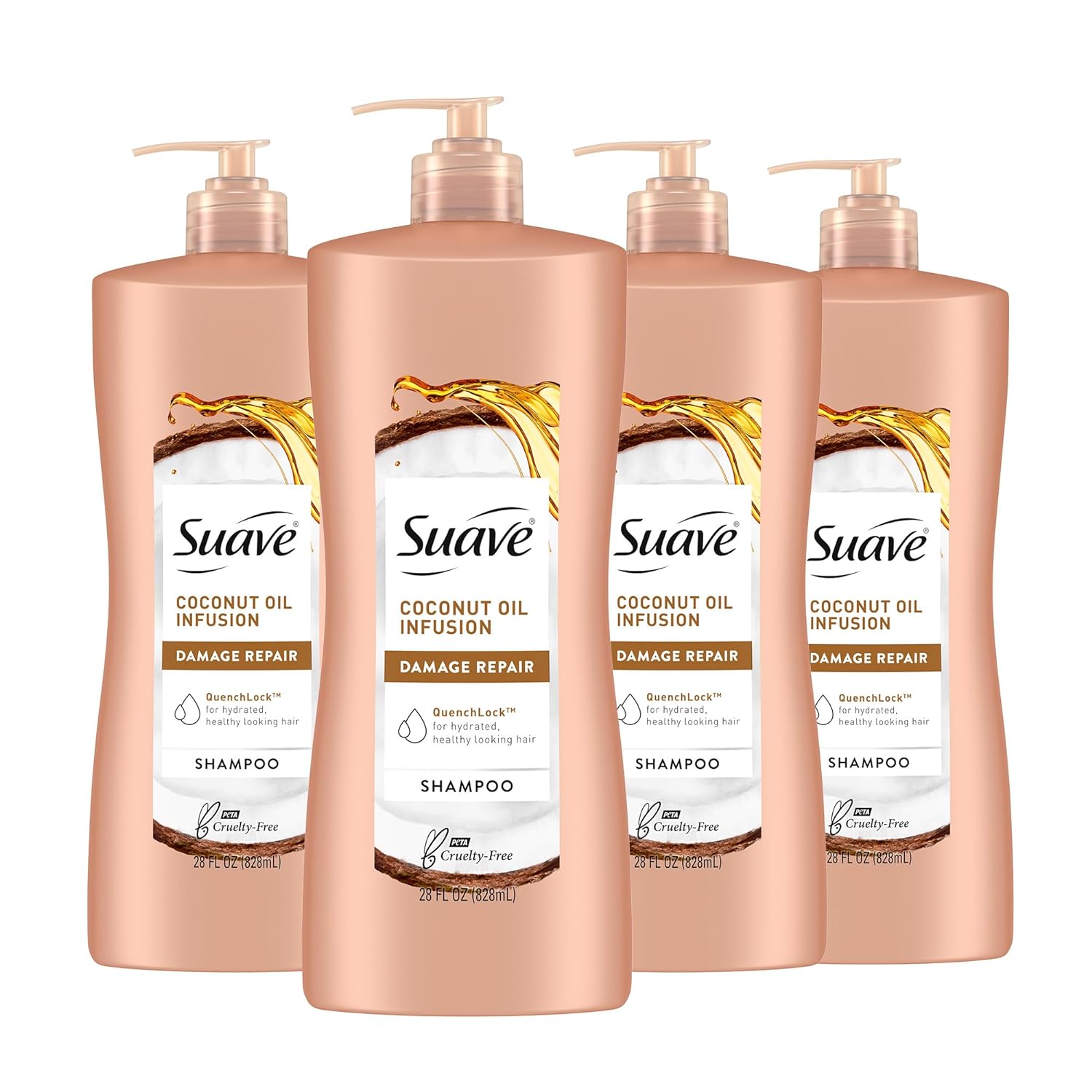 Suave Coconut Oil Damage Repair Shampoo, for Normal, Dry and Damaged Hair, with Pure Coconut Oil Infusion, 28 oz Pack of 4