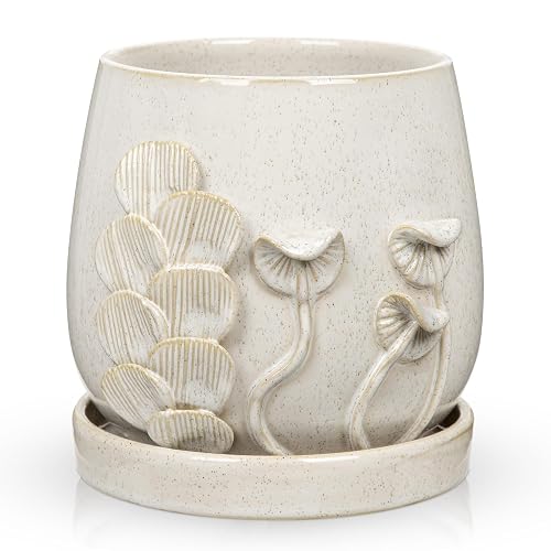 6 Inch Ceramic Plant Pot with Mushroom Gill Pattern Texture,